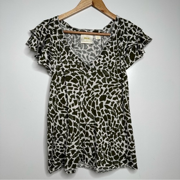 Maeve Anthropologie Catie Ruffled Sleeve T-Shirt Size Medium - Picture 2 of 8